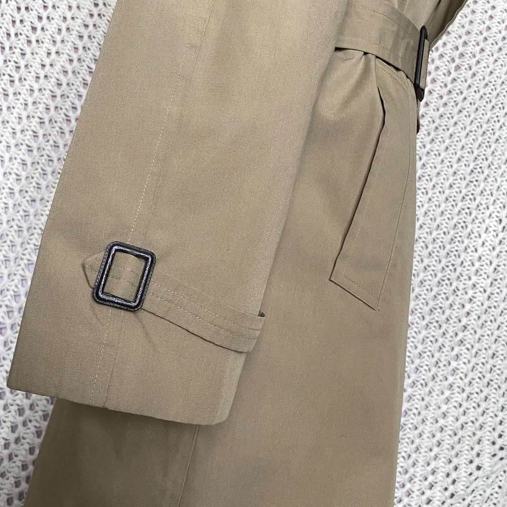 VTG Designer Trench Clarendon Cloth Tan Khaki Double Breasted Belted Coat Sz 42